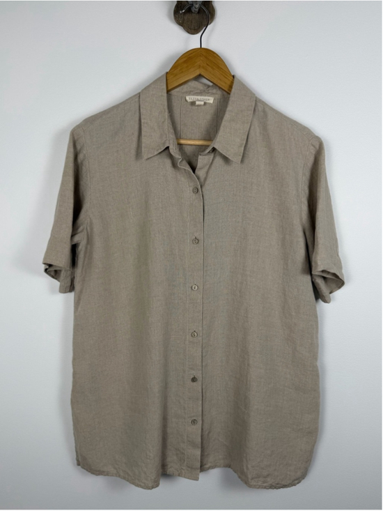 Eileen Fisher Tops - Eileen Fisher Beige Organic Linen Boxy Button Up Minimalist Capsule Shirt XS